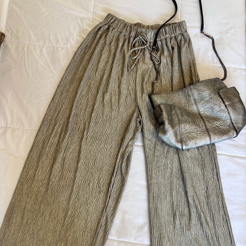 Glam Metallic Wide Leg Pants